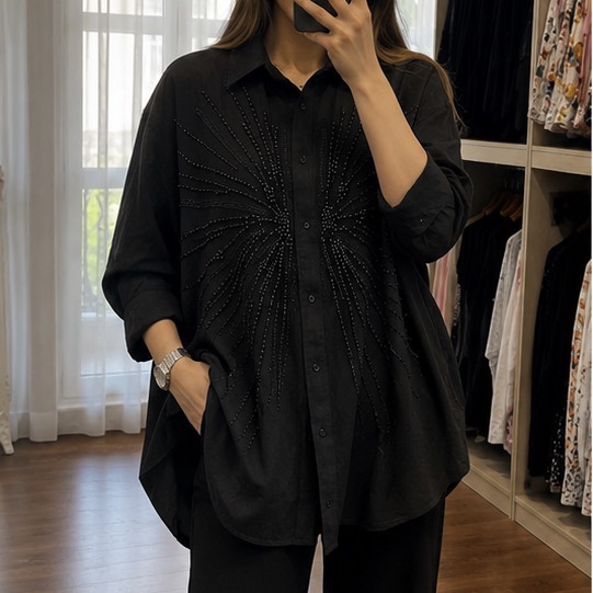 شومیز ترک مشکی طرح نگین‌دوزی پرتو